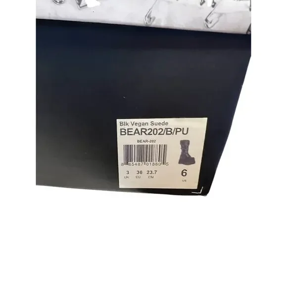 Demonia Bear-202 Black Faux Fur Vegan Suede Platform Boots Cyber Goth Size 6 NIB - Picture 6 of 13